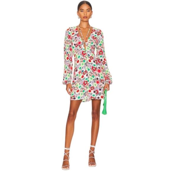 AFRM Caprice Floral Long Sleeve Mini Dress Summer Daisy Bouquet NWT - Picture 1 of 13